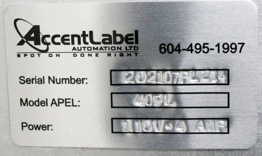 AccentLabel Automation APEL40PL Fully Automatic Top Label Applicator (AS IS)