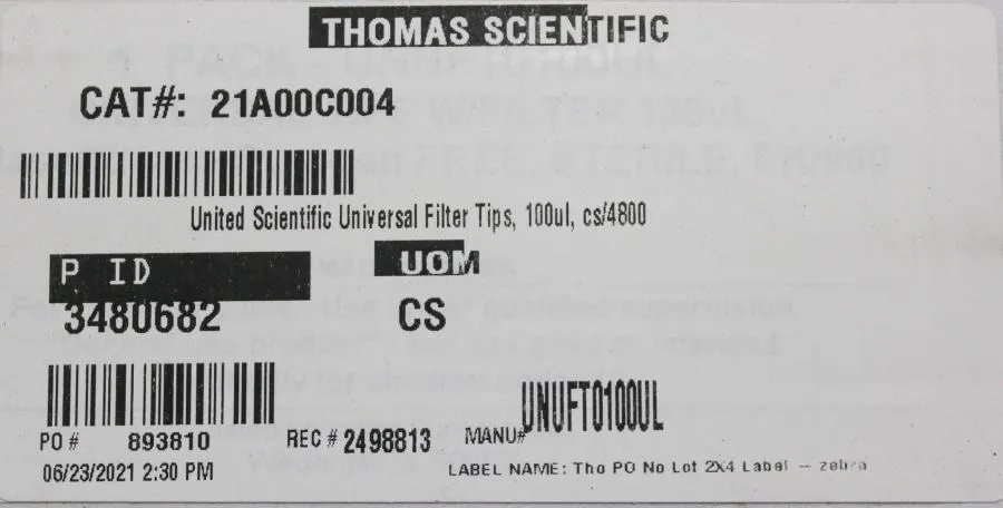 Thomas Scientific Universal Filter Tips,100ul Lot:210305 (14Box's of 10cases)
