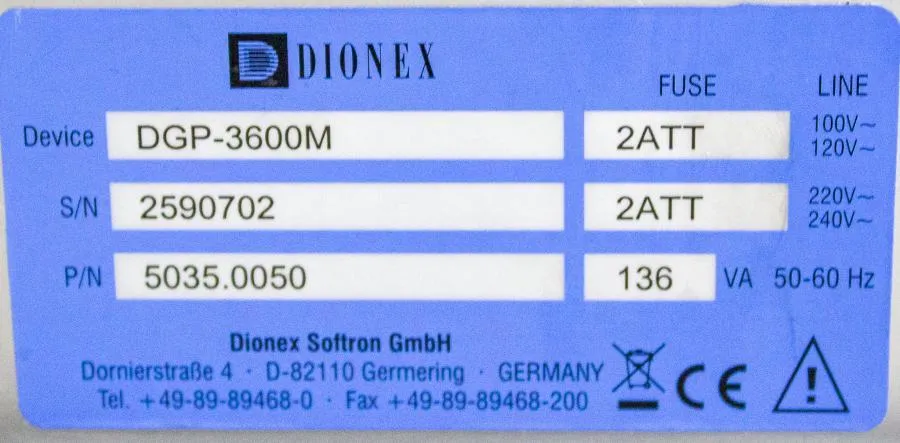 Dionex UltiMate 3000 Pump DGP-3600M P/N 5035.0050 CLEARANCE! As-Is