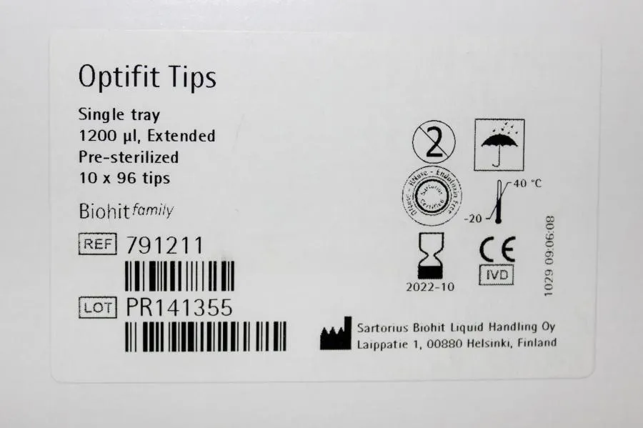 Sartorius Optifit Tips 791211 Single tray 1200 ul, Extended pre-sterilized (2 )