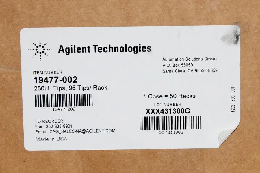 Agilent technologies 250uL Tips, 96 Tips/Rack Model: 19477-002