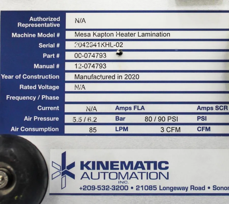Kinematic Automation Mesa Kapton Heater Lamination