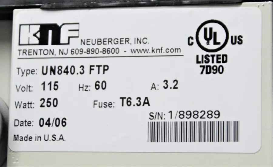 KNF UN840.3 FTP Diaphragm Vacuum Pump