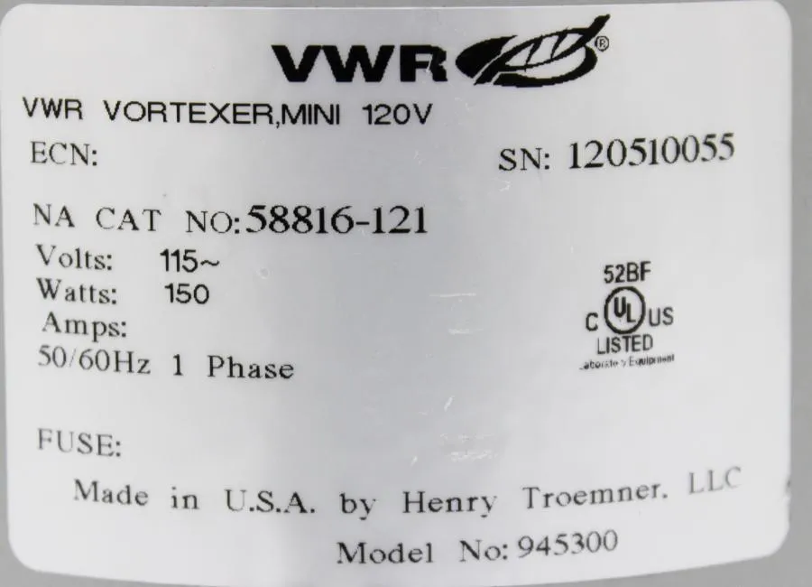VWR 945300 Scientific Mini Vortex Auto/off/on modes