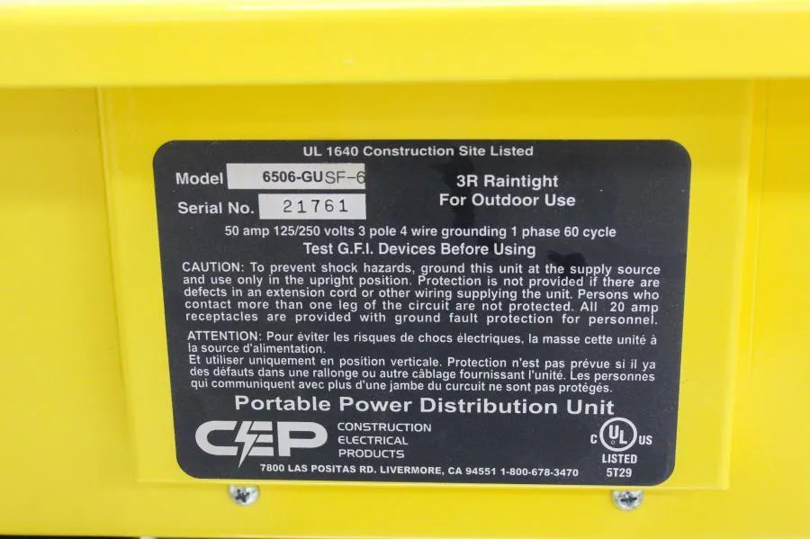 CEP Portable Power Distribution Unit Outdoor Temp Power Box Model 6506-GU SF-6!