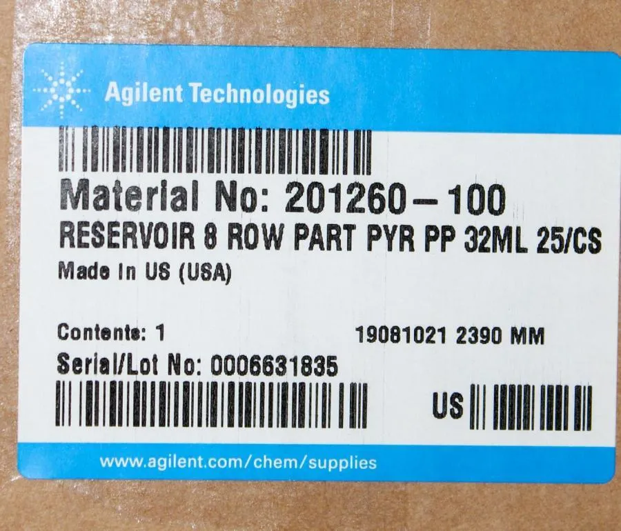 Agilent Technologies Reservoir 8 Row part pyr PP 32mL. 25/cs.  201260-100