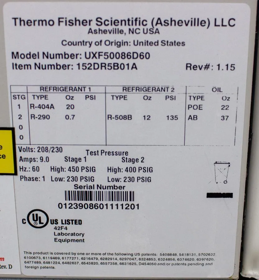 Thermo Revco UXF -86C Upright Ultra Low Temperatur CLEARANCE! As-Is