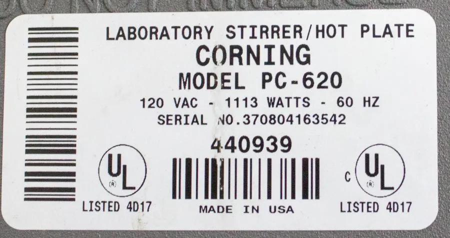 Corning Hot Plate Stirrer Model PC-620 CLEARANCE! As-Is