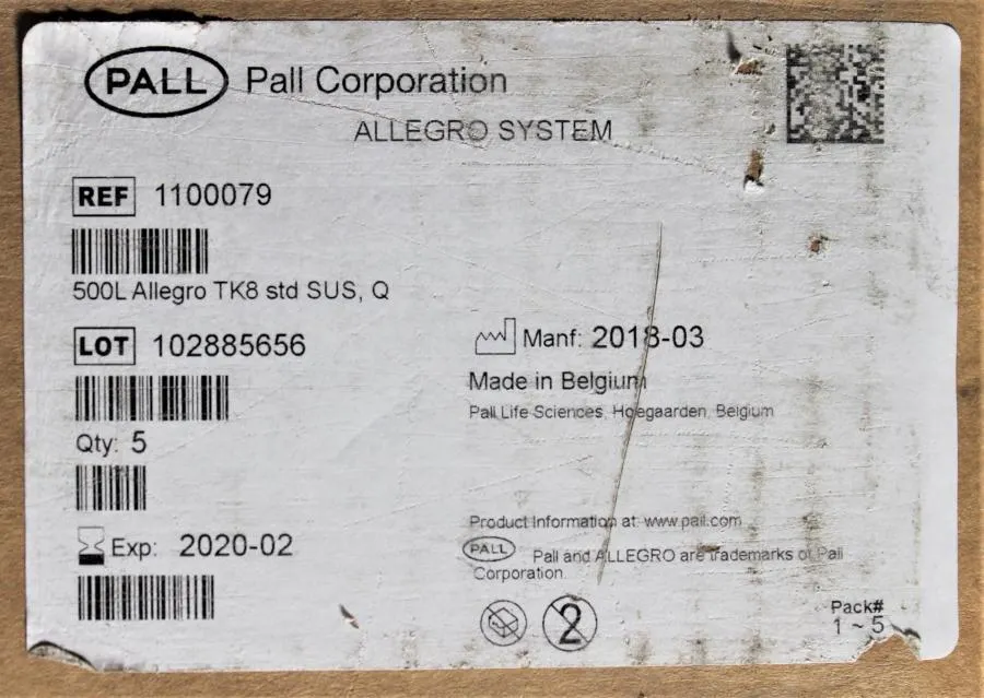 Pall Allegro 500L TK8 3D Biocontainers Standard Systems 1100079 Qty 5