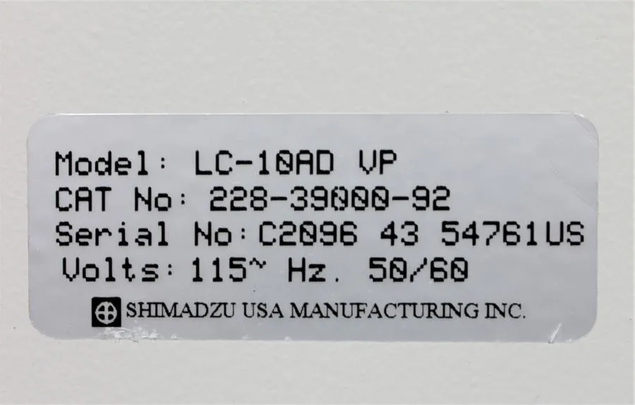 Shimadzu - LC-10AD VP Liquid Chromatography System