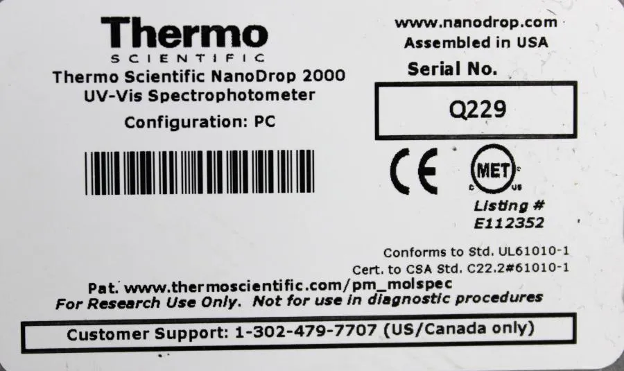 Thermo Scientific NanoDrop 2000  UV-Vis Spectrophotometer