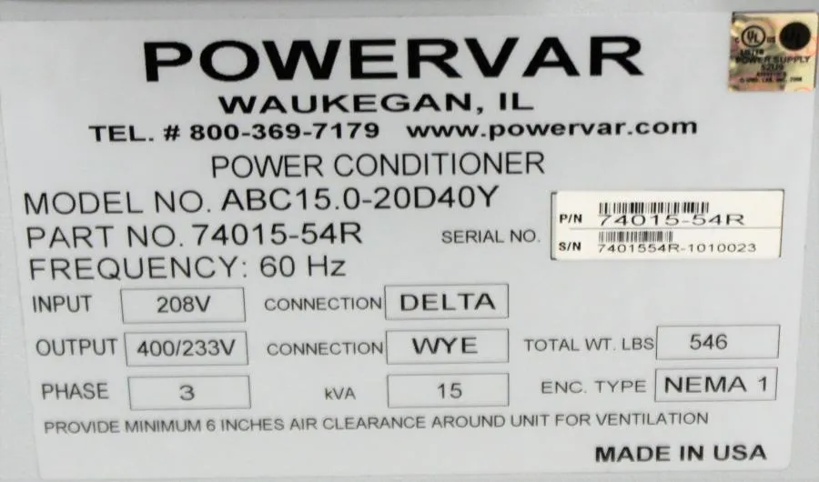 Powervar 2000 GPI Global Power Interface ABC15.0-2 CLEARANCE! As-Is