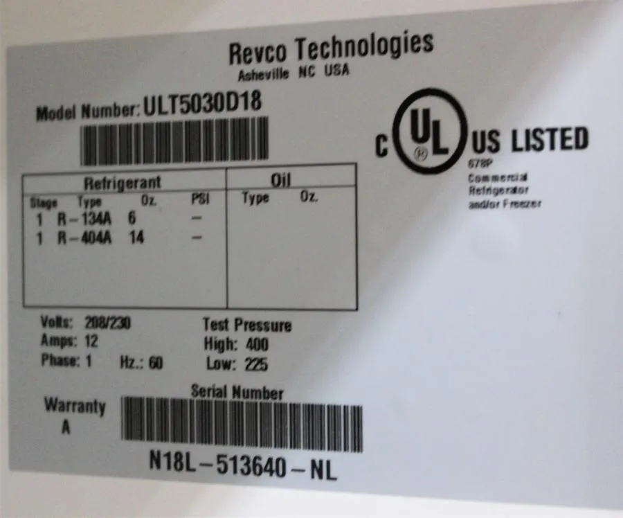 Revco ULT5030D18 -30C Lab Freezer CLEARANCE! As-Is