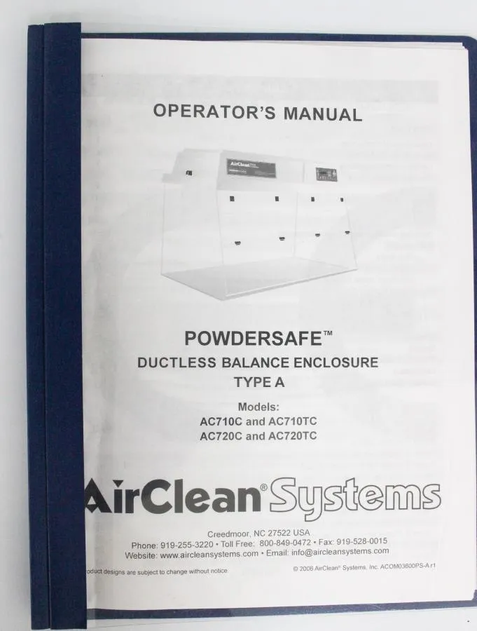 AirClean Systems PowderSafe Ductless Balance Type A  Enclosure AC710C