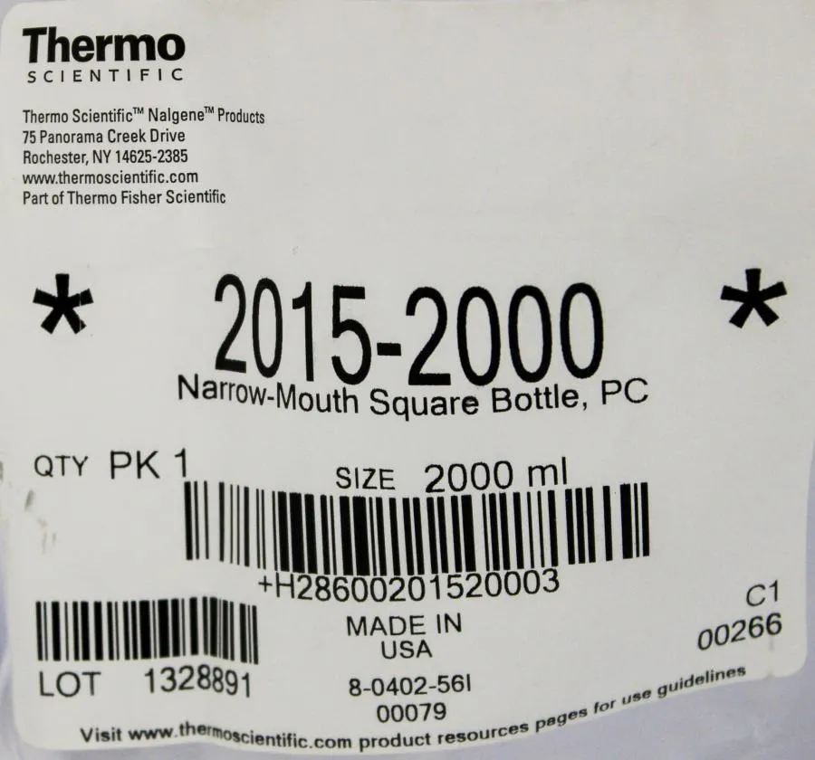 Thermo Scientific 2015-2000 Narrow Mouth Square Bottle2000mL.  box of 15