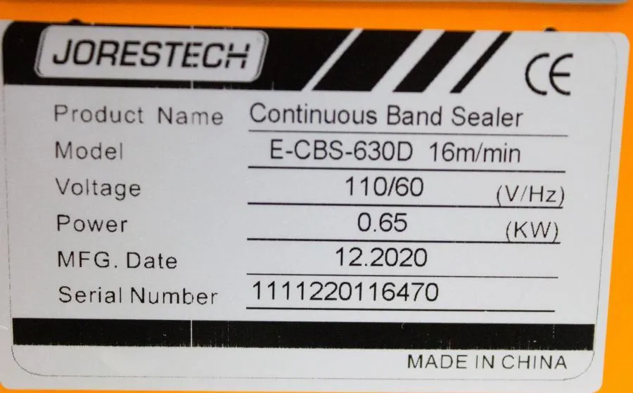 Jorestech Continuous Band Sealer Model CBS-630