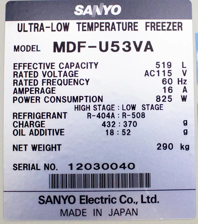 Sanyo VIP Series MDF-U53VA Ultra Low Temperature F CLEARANCE! As-Is