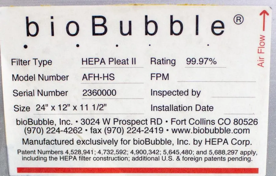 bioBubble Air Shower Model AFH-HS High Volume HEPA Filtered Air