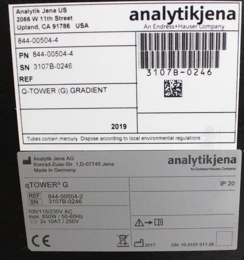 Analytik Jena qTOWER3G Real Time PCR Thermal Cycler P/N 844-00504-4