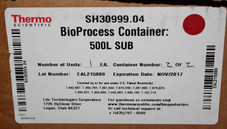 Thermo Scientific BioProcess Container 500L SUB SH CLEARANCE! As-Is