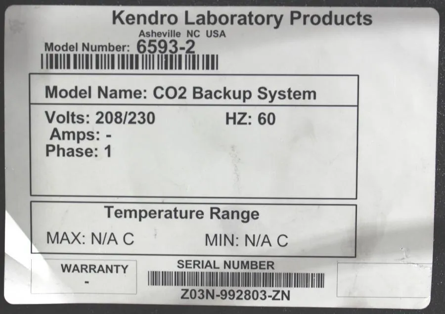 Kendro Laboratory Products 6593-2 CO2 Control System