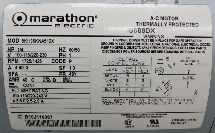 Marathon Electric A-C Motor Thermally Protected Va CLEARANCE! As-Is