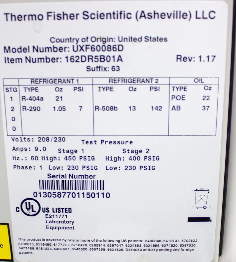Thermo Revco UXF Ultra Low Temperature Freezer UXF CLEARANCE! As-Is