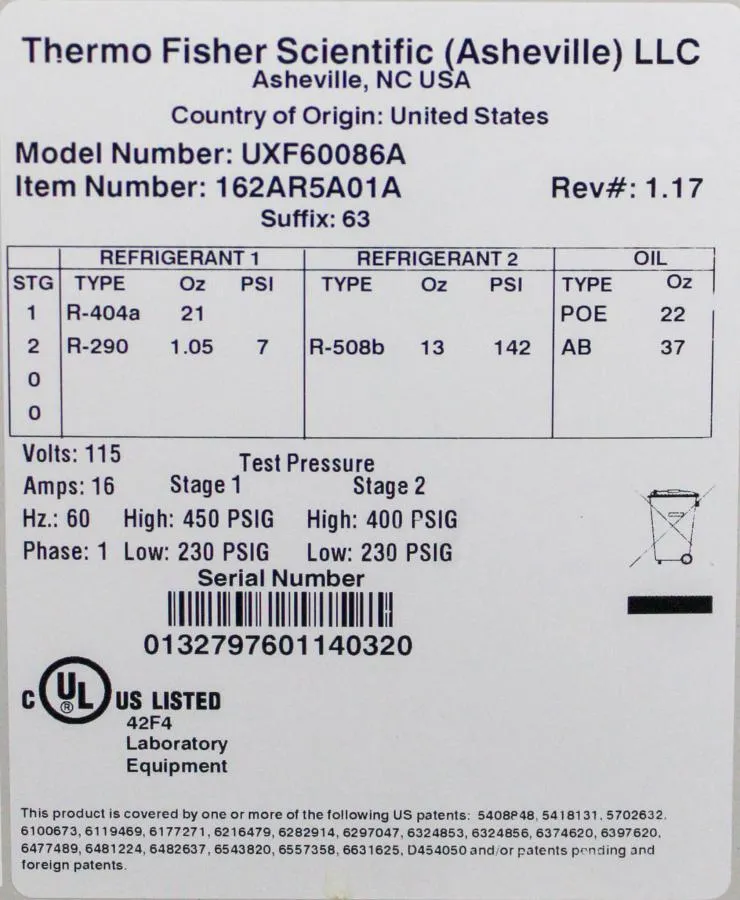 Thermo Fisher Scientific Revco - Upright Ultra-Low Temperature Freezer UXF60086A
