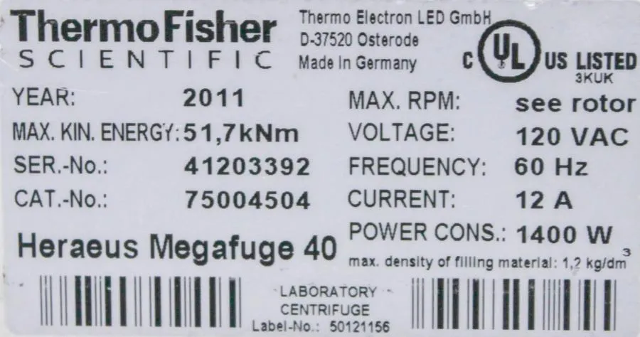 Thermo Fisher Heraeus Megafuge 40 Centrifuge