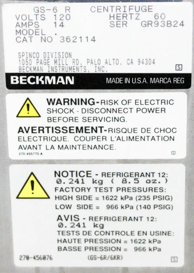 Beckman Refrigerated Benchtop Centrifuge Model GS-6R
