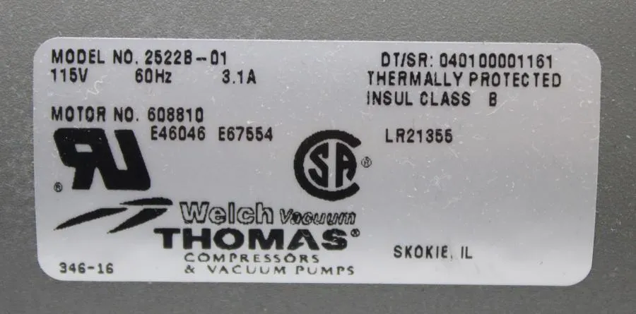 Welch Vacuum Thomas 2522B-01 CLEARANCE! As-Is