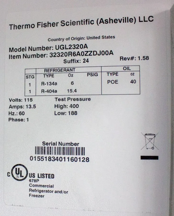 Themro Scientific Revco -20C Lab Freezer 23.3 Cu. CLEARANCE! As-Is