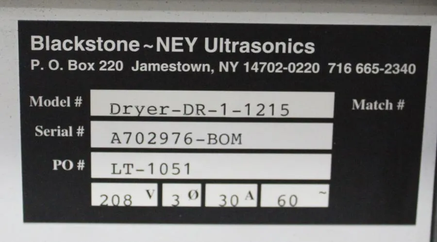 Blackstone-NEY Ultrasonics DRYER-DR-1-1215 CLEARANCE! As-Is