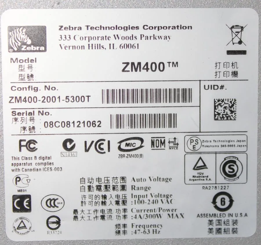 Zebra ZM400  Direct Thermal Transfer Label Barcode Printer