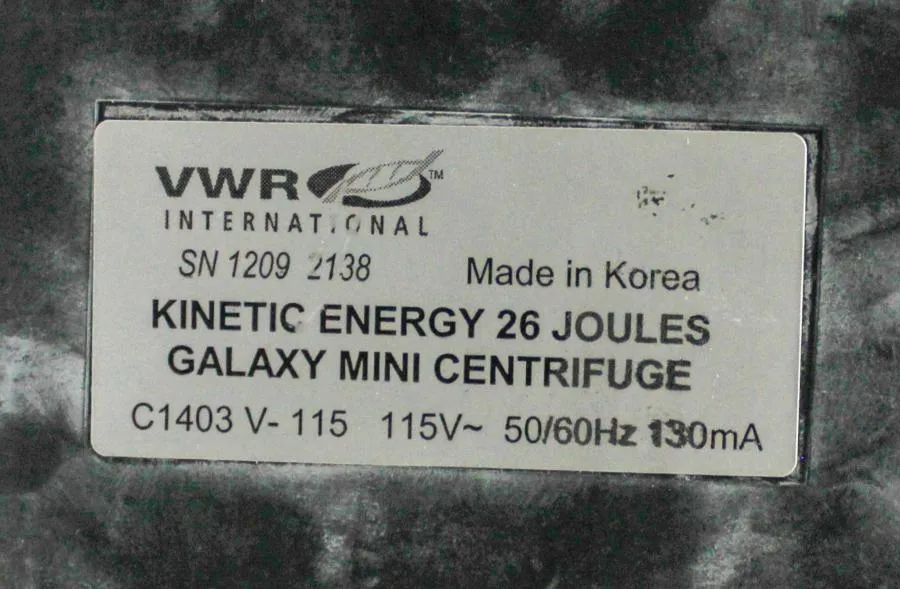 VWR International Kinetic Energy 26 Joules Galaxy Mini Centrifuge C1413