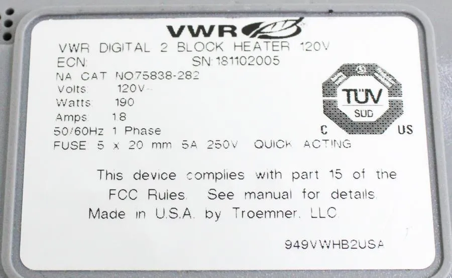 VWR Digital 2 Block Heater 120V, Cat# 75838-282