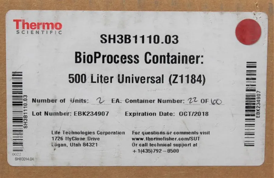 Thermo Scientific BioProcess Container 500L Univer CLEARANCE! As-Is