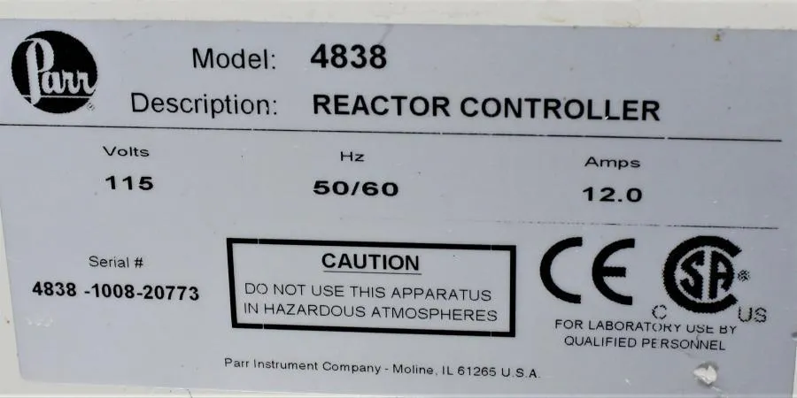 Parr 4913 Heater ASSY,  Bench Top  w/ 4838  Reactor Controller