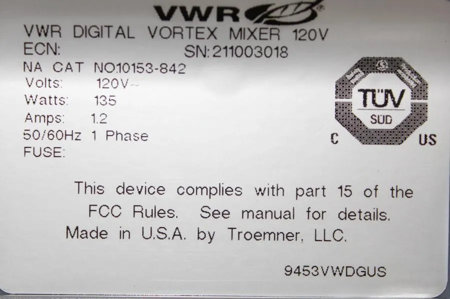 VWR Digital Vortex Mixer Cat: 10153-842