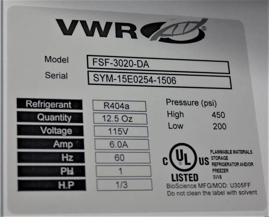 VWR Flammable Material Storage Freezer CLEARANCE! As-Is