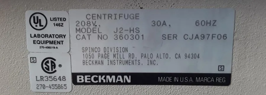 Beckman J2-HS Centrifuge