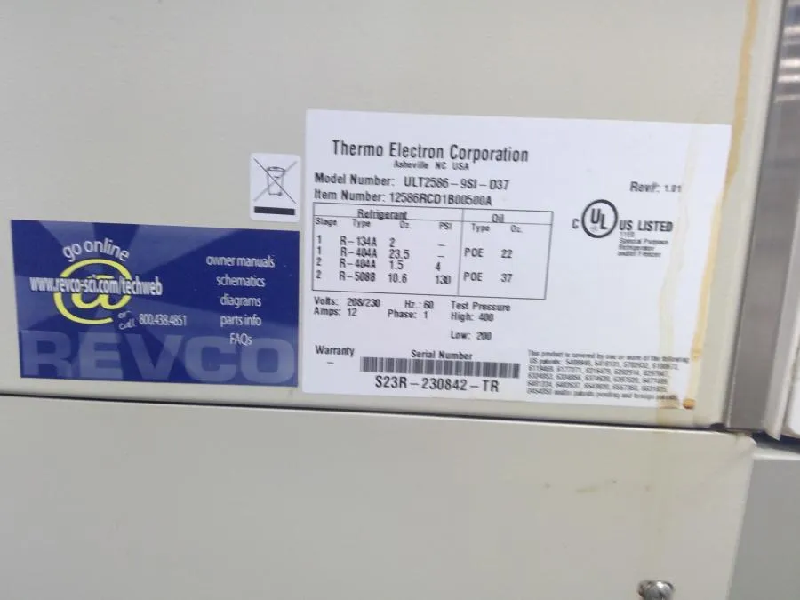 Thermo Revco UXF Ultra Low Temperature Freezer UXF