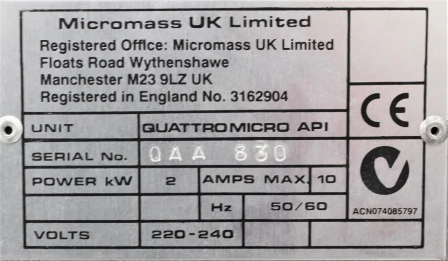 Micromass Quattro Micro API Micro Tandem Quadrupole Mass Spectrometer