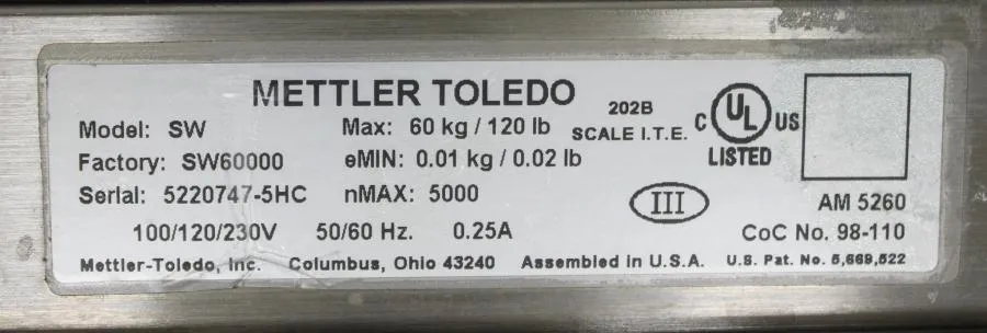 Mettler Toledo Scale Weigh SW60000 CLEARANCE! As-Is