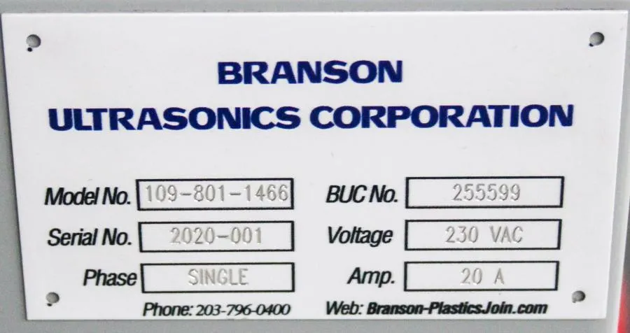 Branson 2000X Series Custom Ultrasonic Welding System 109-801-1466