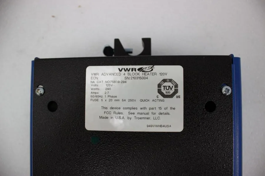 VWR Advanced 4 Block Heater 120V Cat# 75838-294