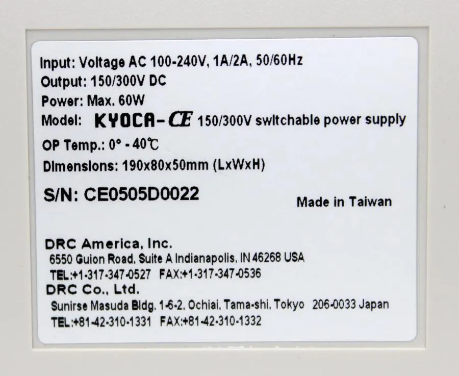 DRC America KYOCA-CE/ Invitrogen E-Gel Base and Power supply Equipment