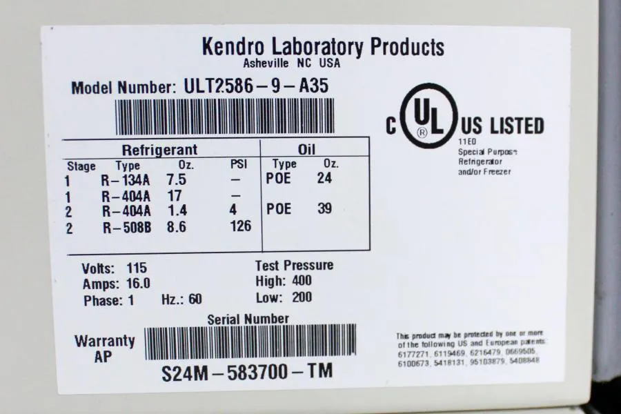 Kendro Revco Ultima II Ultra Low Temperature Freezer ULT2586-9-A35