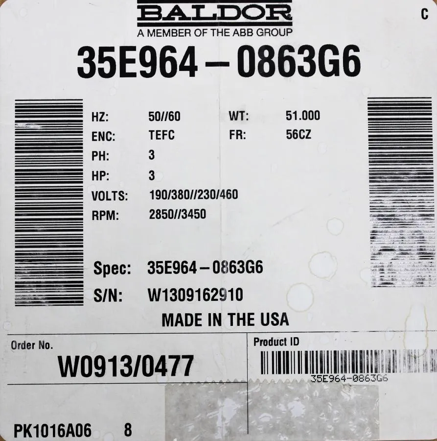 BALDOR Black/35E964-0863G6 AER Control systems Motor 3HP-