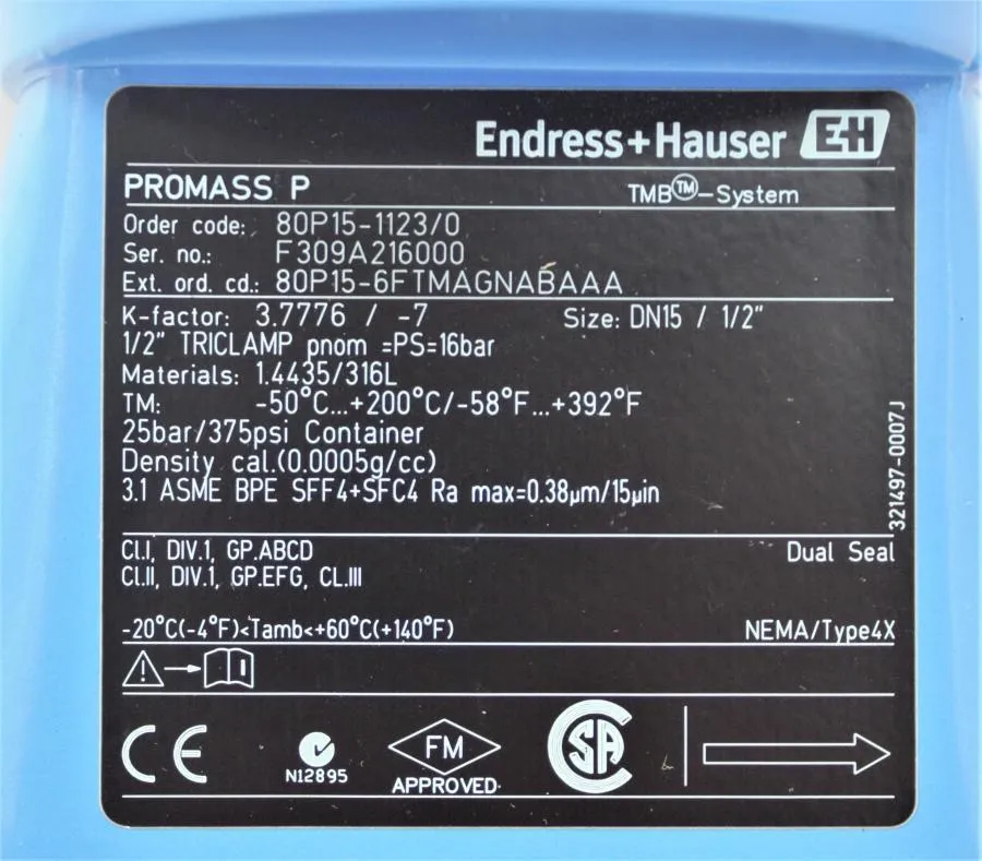 Endress+Hauser PROMASS P Mass Meter CLEARANCE! As-Is